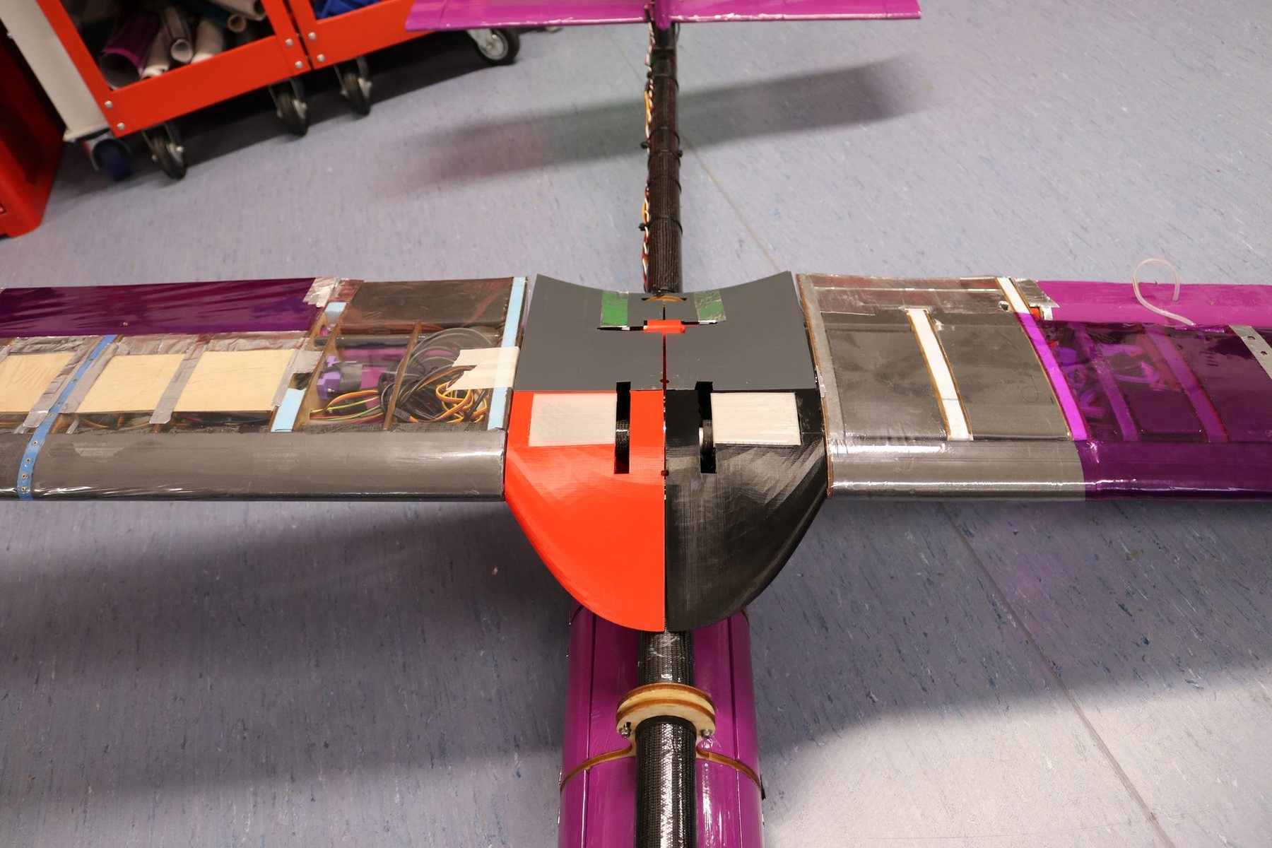 The installed printed fairing at the wing root of the aircraft