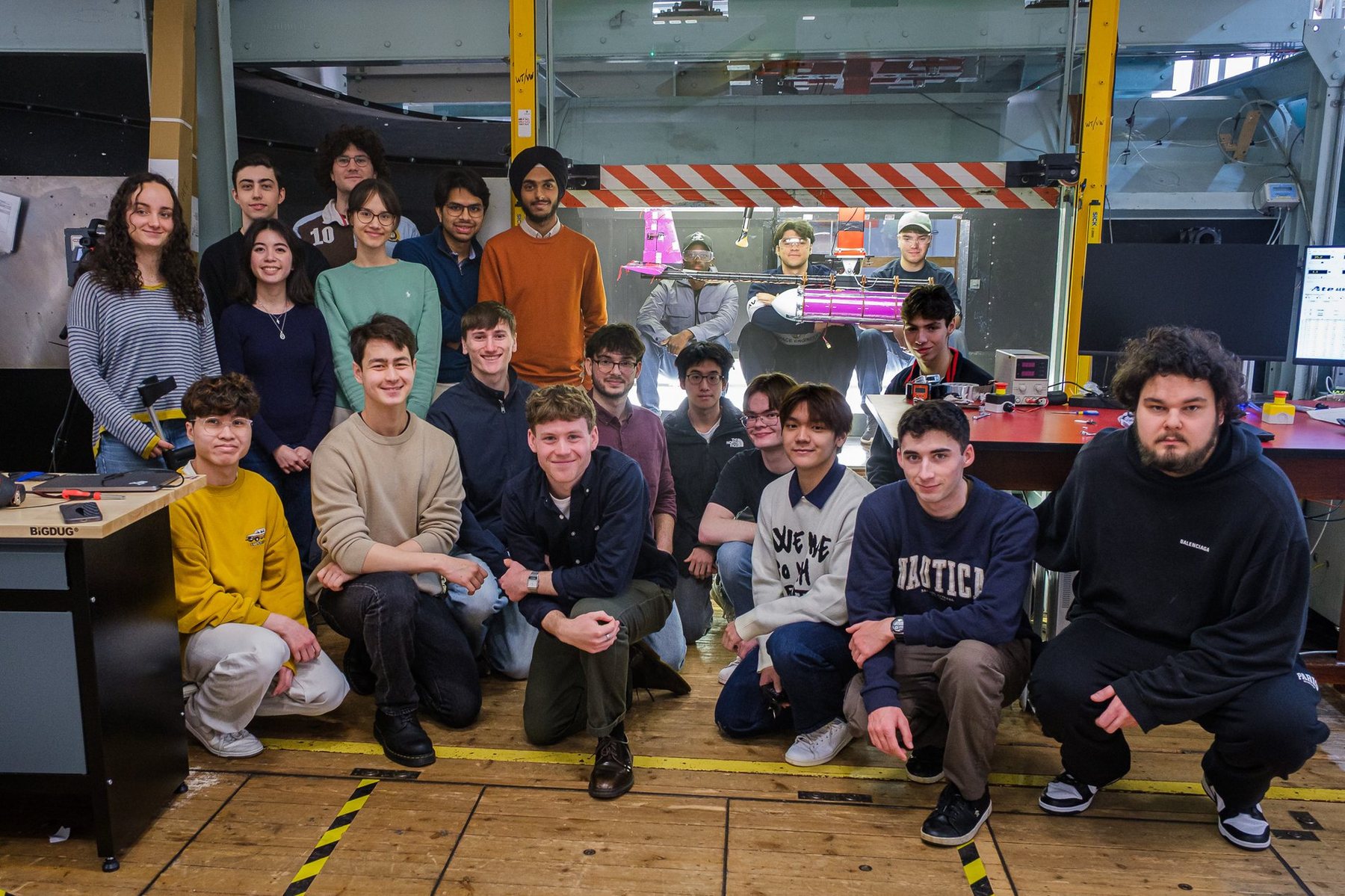 The AVDASI2 team gathered together in the wind-tunnel hall