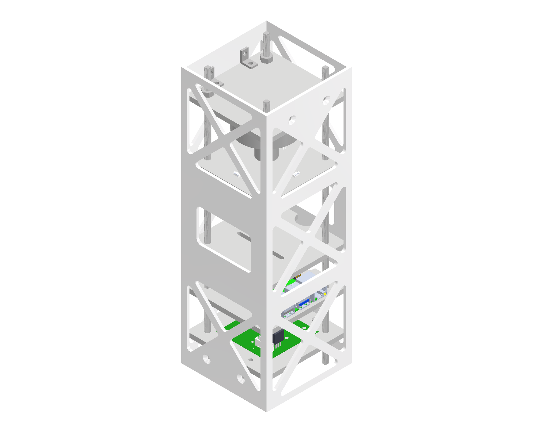Saved team CAD assembly showing the CubeSat structure and internal equipment
