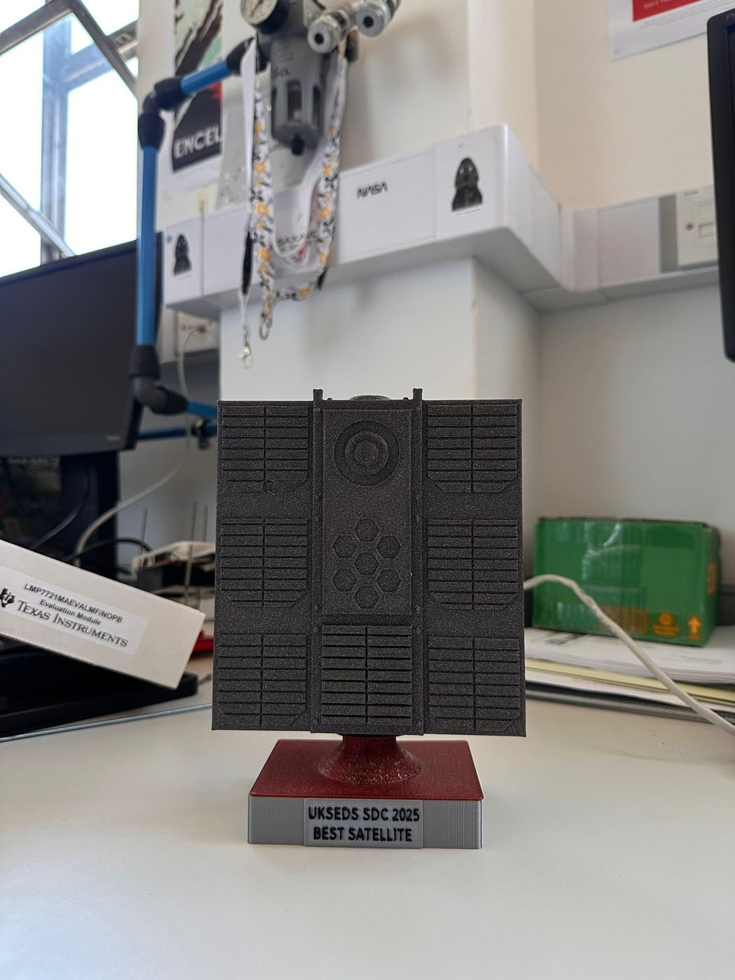 Close-up of the UKSEDS SDC 2025 Best Satellite trophy